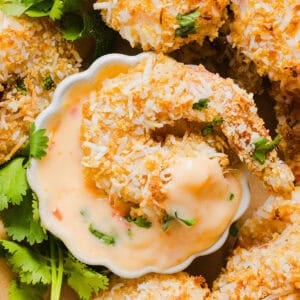 Sweet and Crispy Air Fryer Coconut Shrimp easily made in under 20 minutes and served with the most delicious chili dipping sauce! This appetizer is always a crowd-pleaser, but also makes a filling main dish served with a salad, veggies or in a wrap.