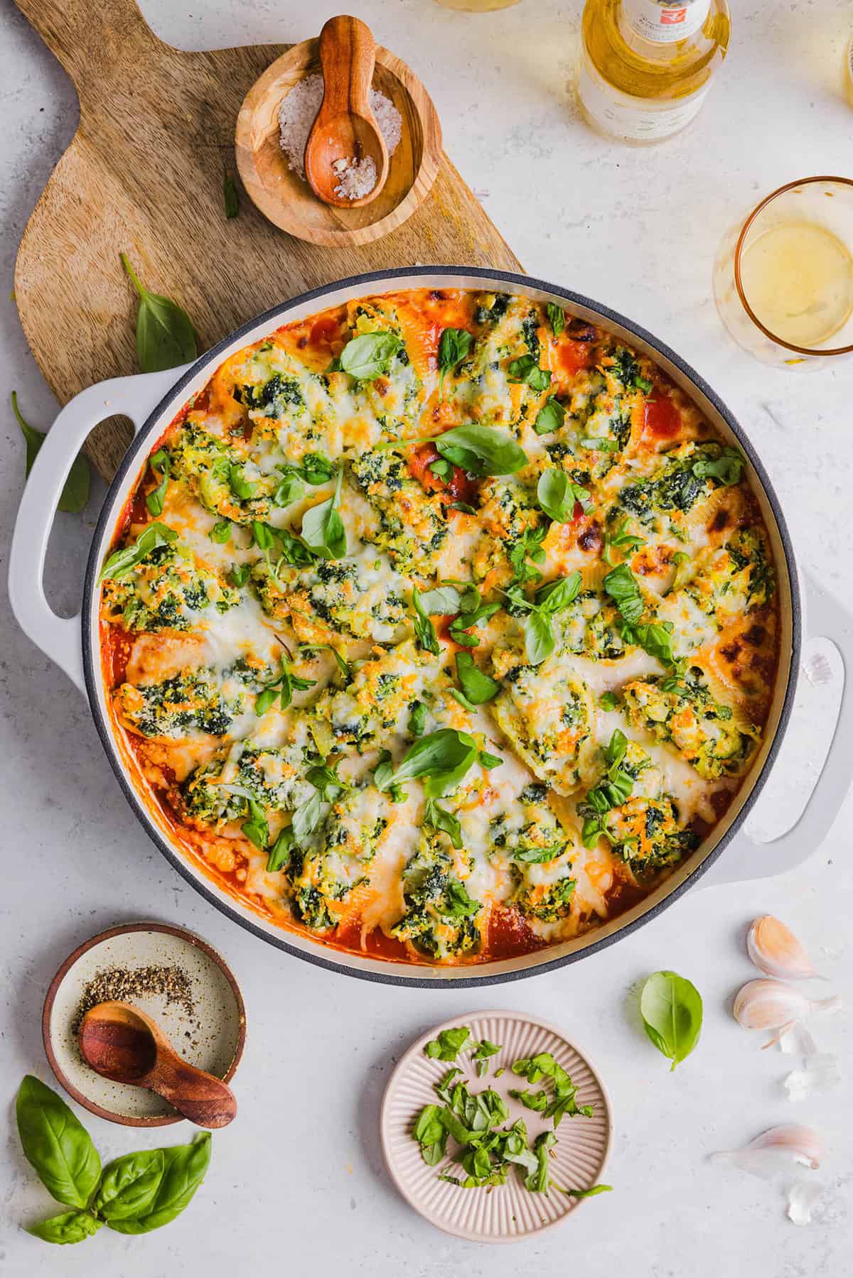 These cozy Veggie and Cheese Stuffed Shells are a family favorite that are loaded with vegetables, easy to freeze and make the perfect weeknight meal! The ultimate comfort food with a healthy twist!